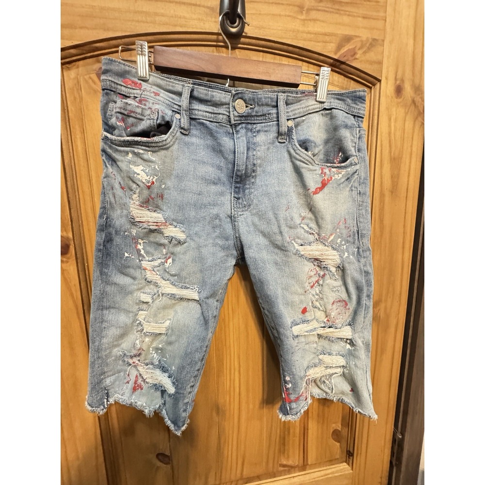Jordan Craig Men's Denim Shorts Size 32 Paint Splatter Streetwear Distressed Raw